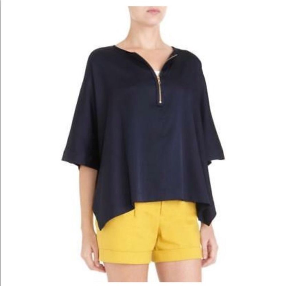 Vince Caftan Stretch Silk Top Coastal Blue Sz XS